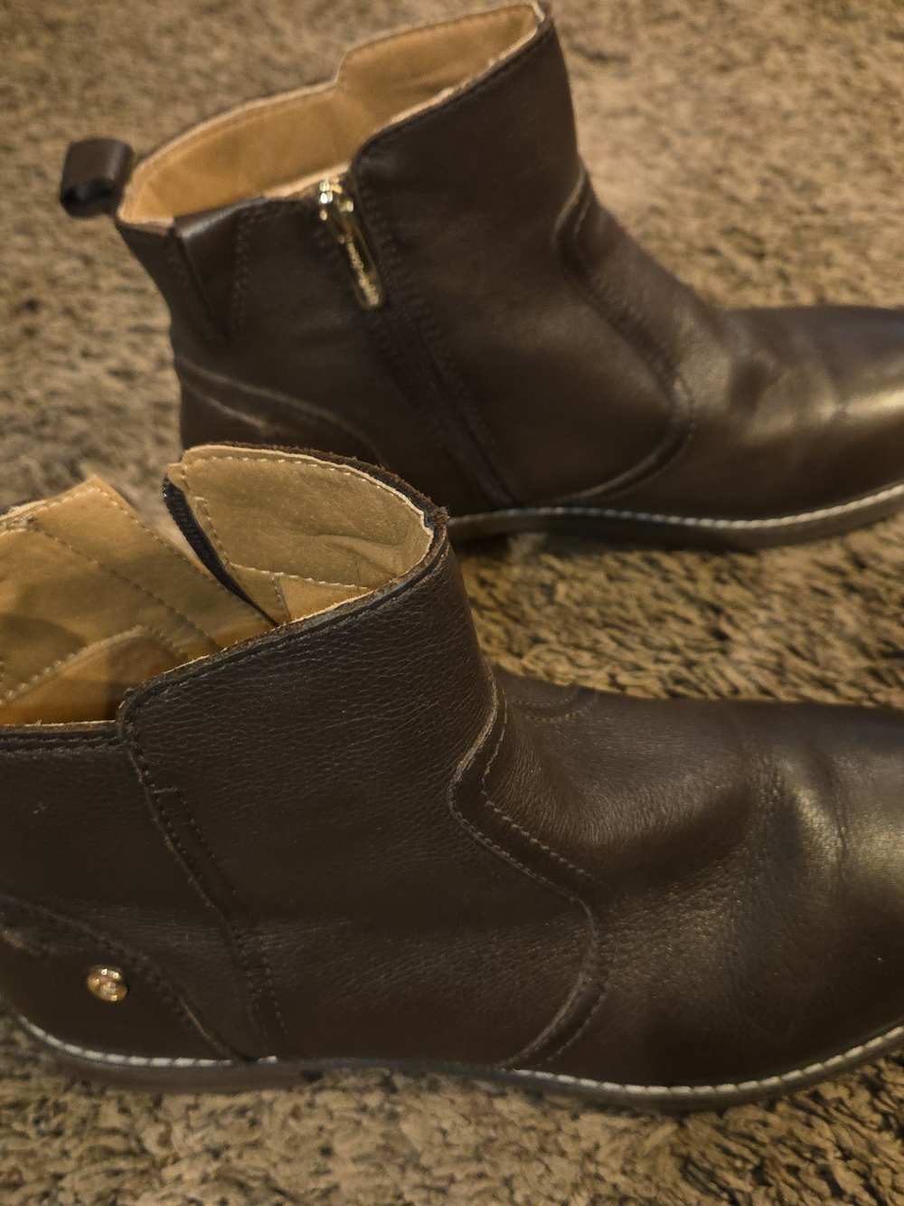 Easy Spirit Women's Dark Brown Leather Ankle Booties with Side Zip
